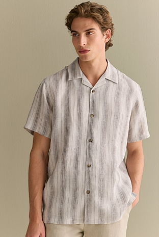 Regular Fit Linen Tonal Stripe Short Sleeve Shirt