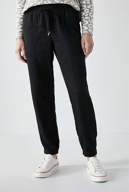 Black Pull On Cuffed Jogger WOMEN Pants Trenery