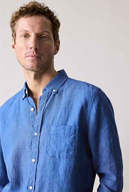 Regular Fit Delave Linen Long Sleeve Shirt