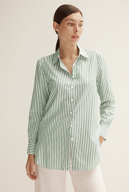 Cotton Modal Stripe Longline Shirt