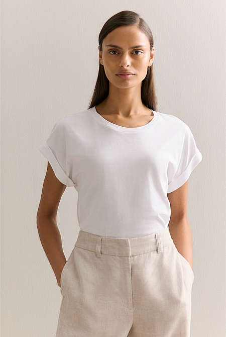 Pima Cotton Cuff Sleeve T-shirt