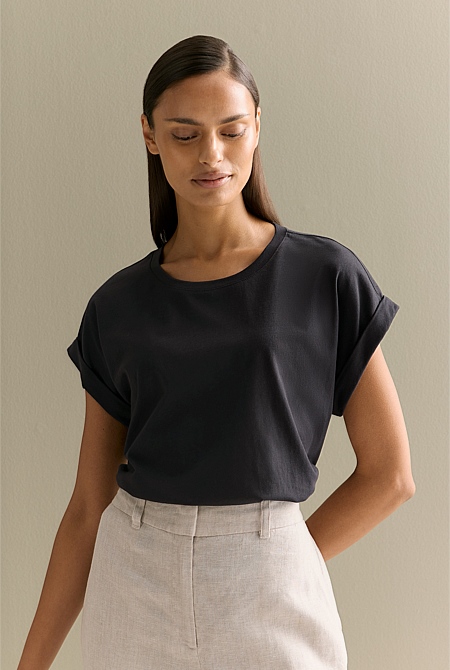 Pima Cotton Cuff Sleeve T-shirt