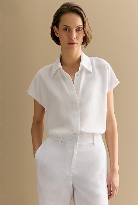 Silk Twill Cap Sleeve Shirt