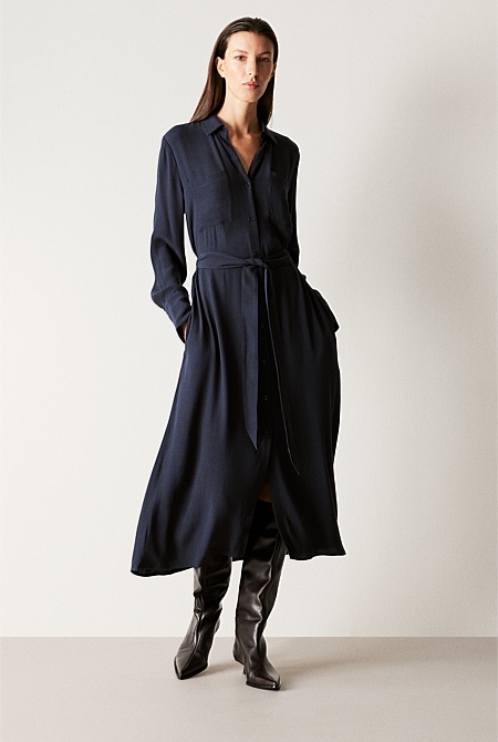 Night Sky Crepe Pocket Detail Shirt Dress WOMEN Dresses Trenery