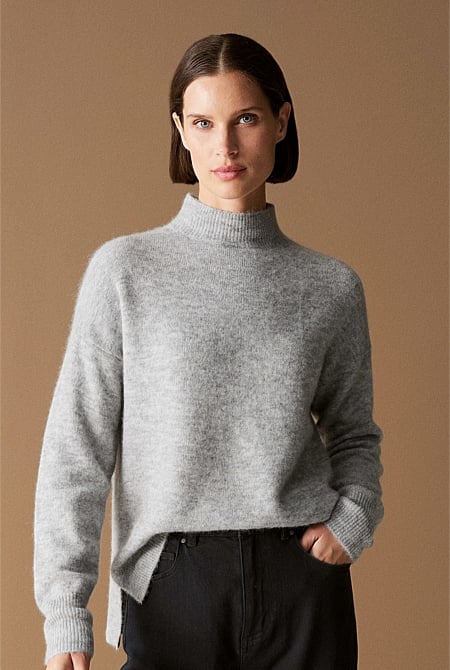Alpaca Merino Blend Mock Neck Knit