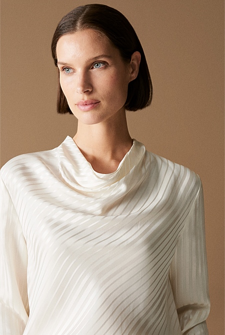 Silk Variegated Stripe Cowl Neck Top