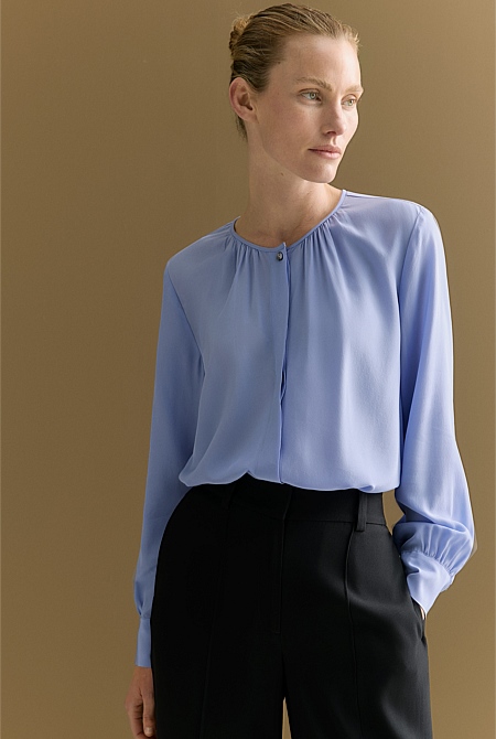 Silk Collarless Shirt