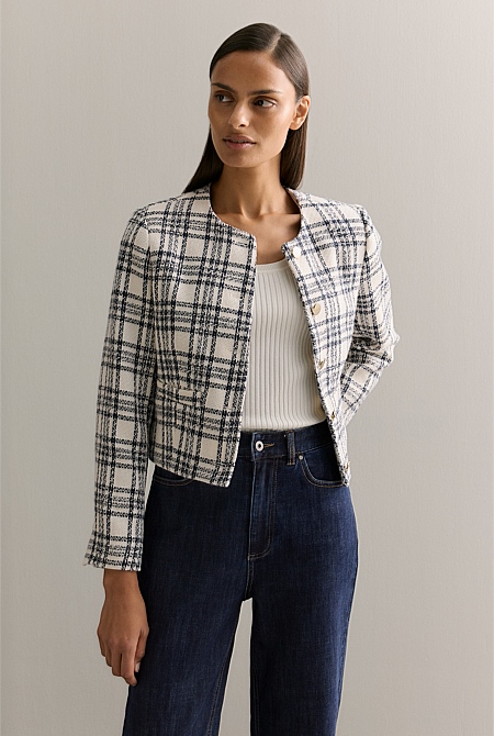 Cropped checkered jacket hotsell