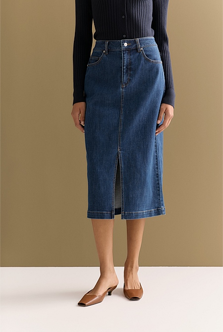 Australian Cotton Blend Classic Denim Skirt