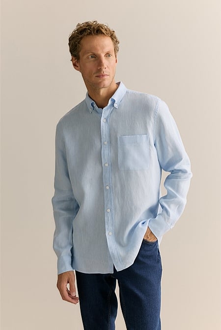 Regular Fit Delave Linen Long Sleeve Shirt