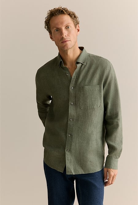 Regular Fit Delave Linen Long Sleeve Shirt