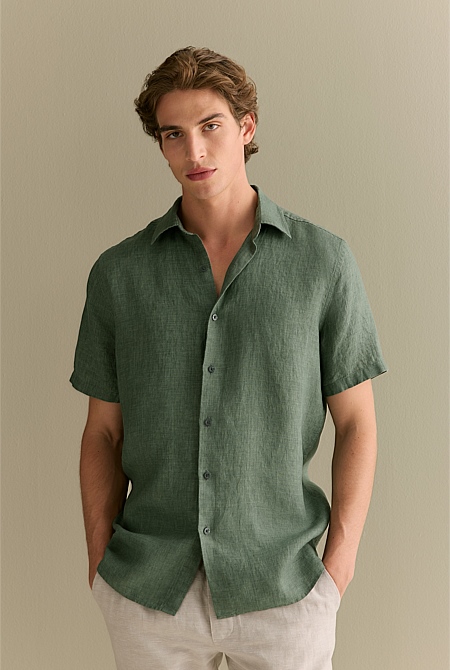 Regular Fit Delave Linen Short Sleeve Shirt