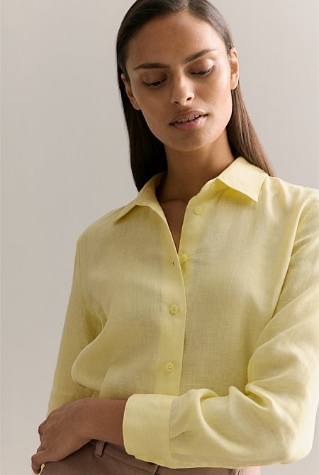 Yellow Linen Classic Shirt WOMEN Shirts Trenery