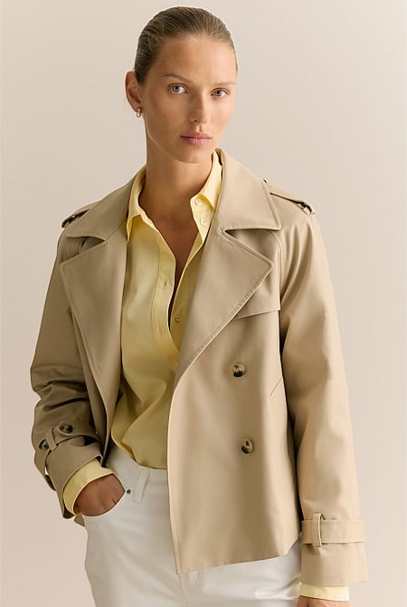 Cotton Twill Cropped Trench Coat