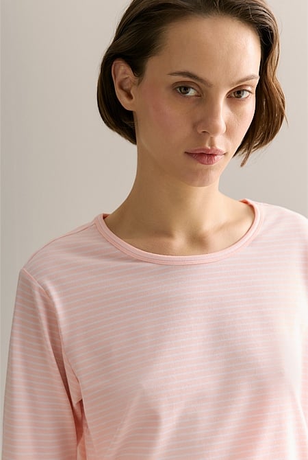 Organically Grown Cotton Stripe 3/4 Sleeve T-shirt