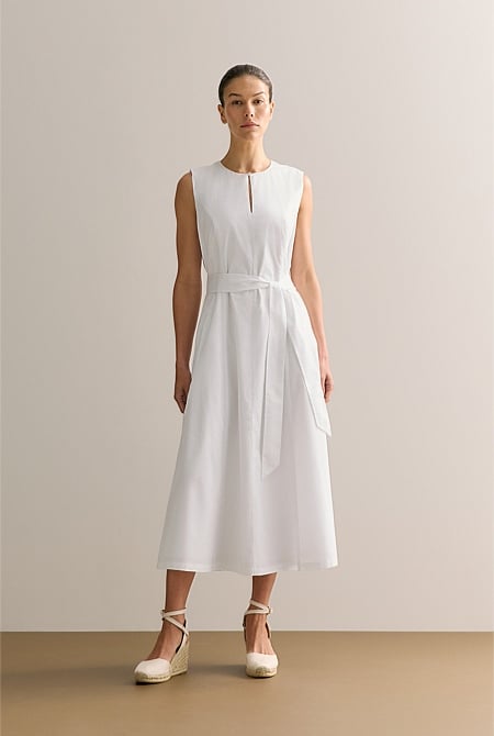 Cotton Sateen Keyhole Sleeveless Dress