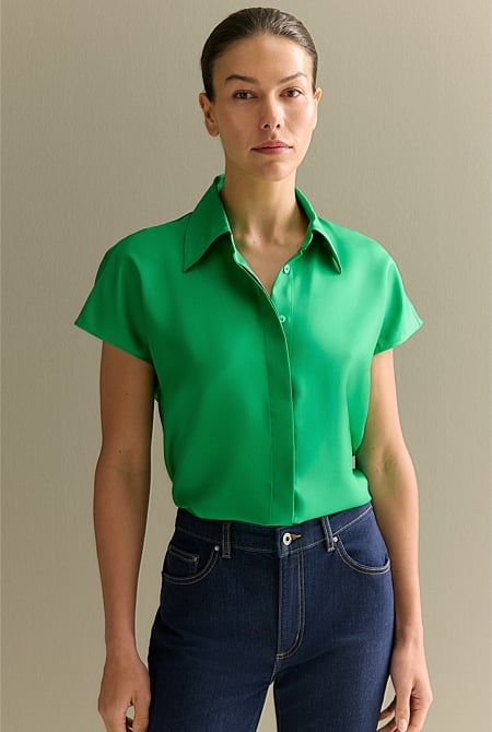 Silk Twill Cap Sleeve Shirt