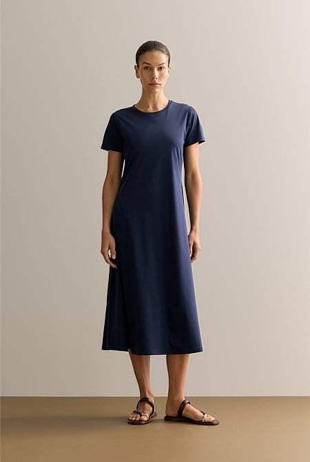 Navy Cotton Interlock T shirt Dress WOMEN Dresses Trenery