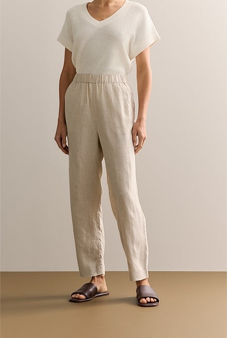 Linen End on End Stripe Pull On Pant