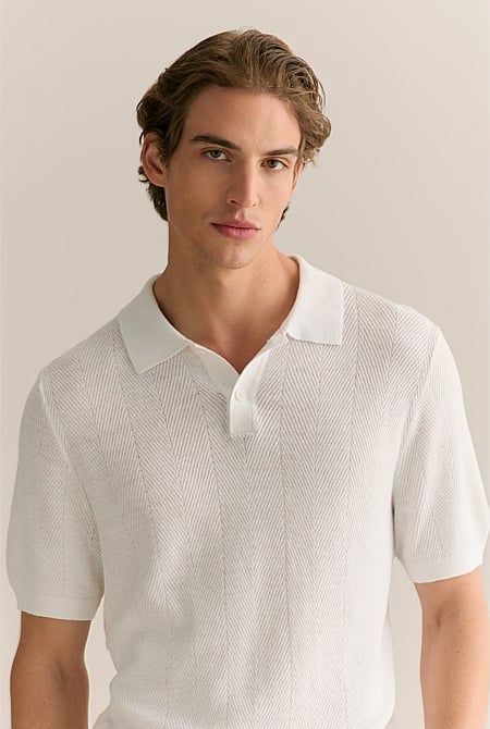 Linen Cotton Textured Stitch Polo