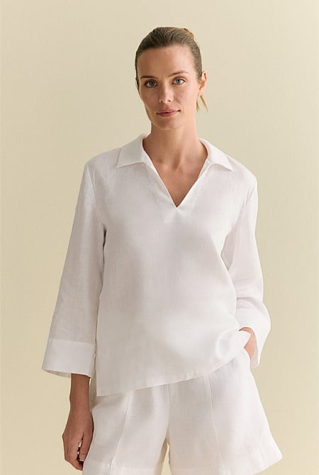 Linen Collared Popover Shirt