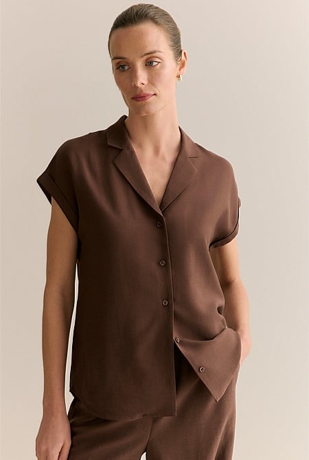 Draped Short Sleeve Camp Shirt