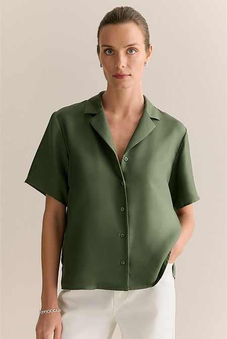 Silk Twill Short Sleeve Camp Shirt