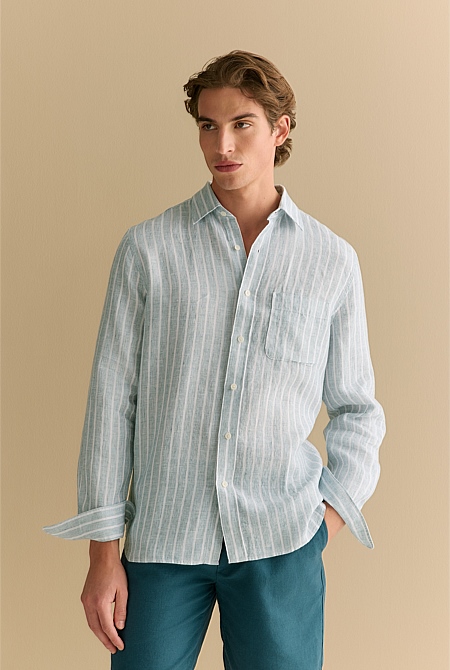 Regular Fit Linen Bold Stripe Shirt