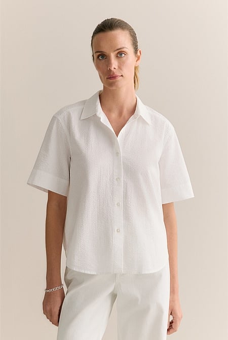 Cotton Seersucker Short Sleeve Shirt