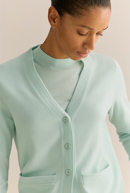 Merino V Neck Pocket Cardigan