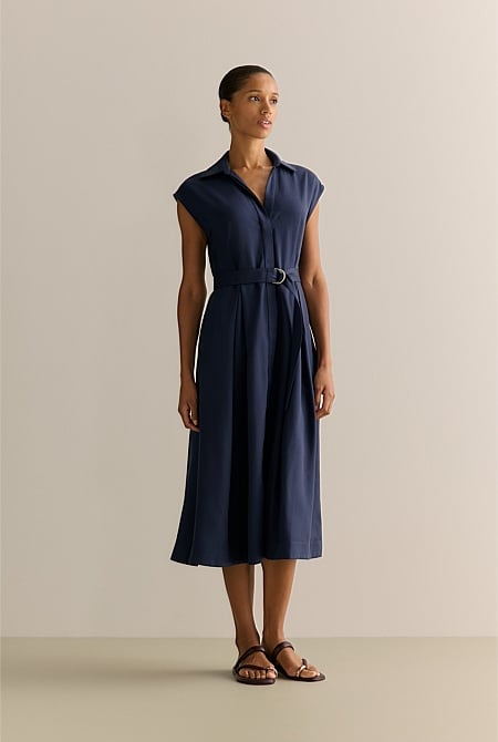 Tencel Pleated Shirt Dress