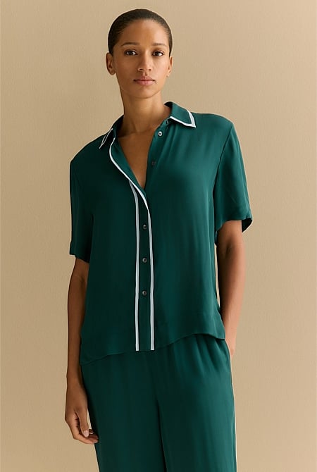 Viscose Crepe Piping Shirt