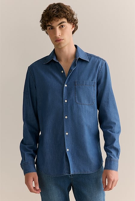 Regular Fit Cotton Hemp Twill Denim Shirt