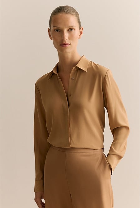 Silk Concealed Placket Shirt