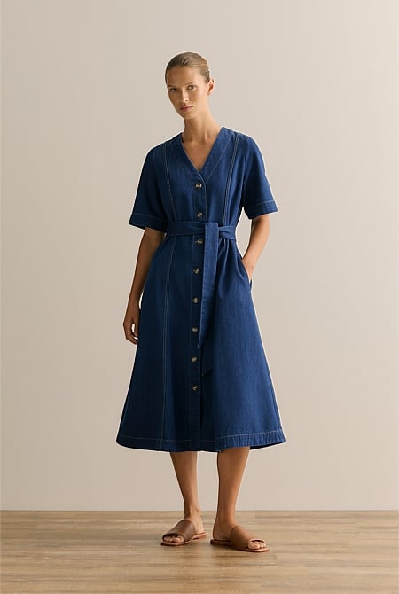 Denim Button Through Dress