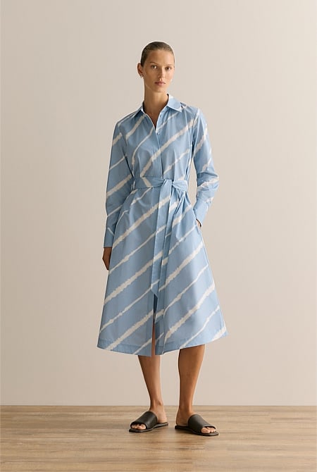 Feather Stripe Poplin Shirt Dress