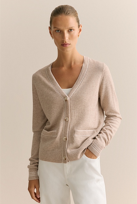 Merino Cashmere Tipped Cardigan