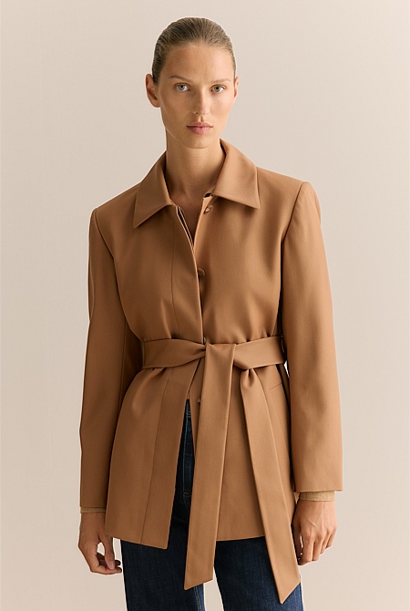 Wool Twill Belted Jacket