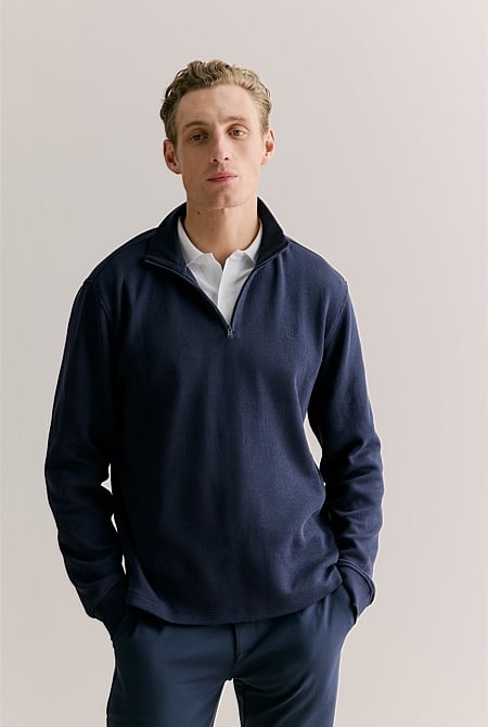 Brushed Cotton Half Zip Monogram Sweat