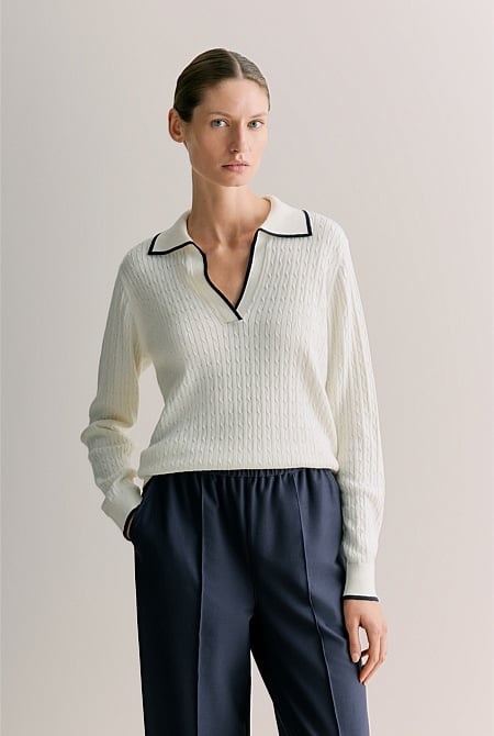 Cotton Cashmere Cable Tipped Polo