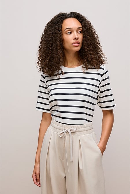 Modal Cotton Stripe Boxy Crew T-shirt