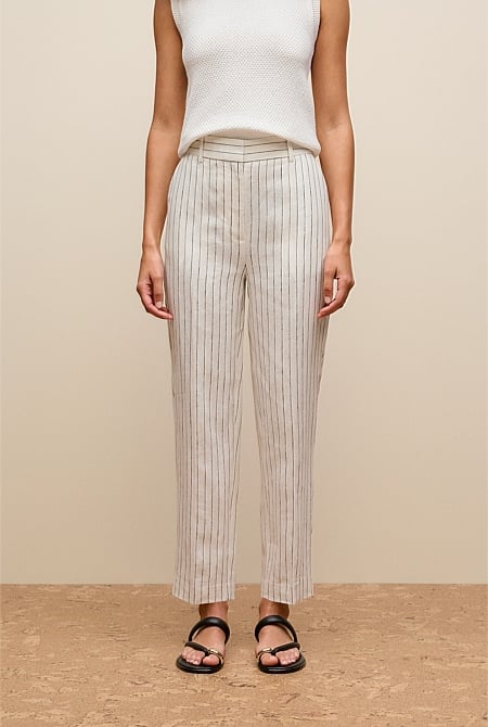 Linen Pinstripe Straight Leg Pant