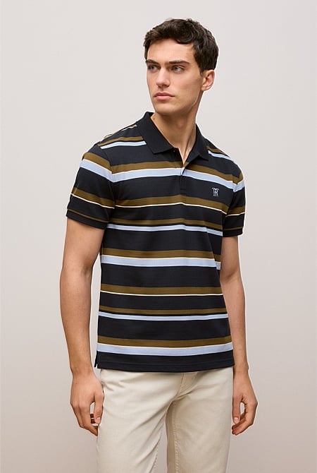 Colour Block Stripe Monogram Polo