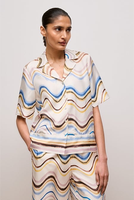 Wave Stripe Silk Camp Shirt