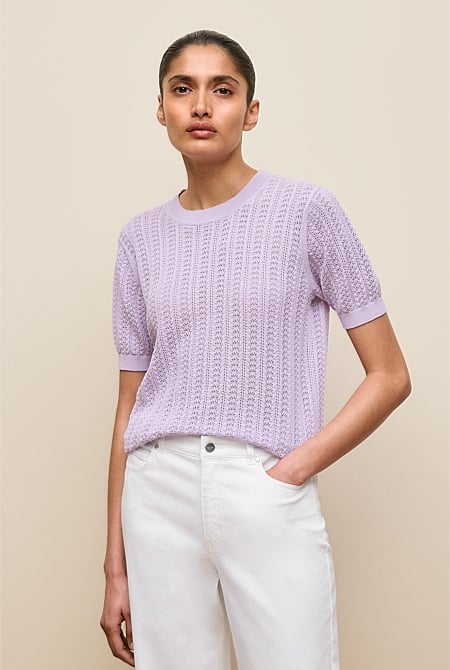 Mercerised Cotton Pointelle Knit T-shirt