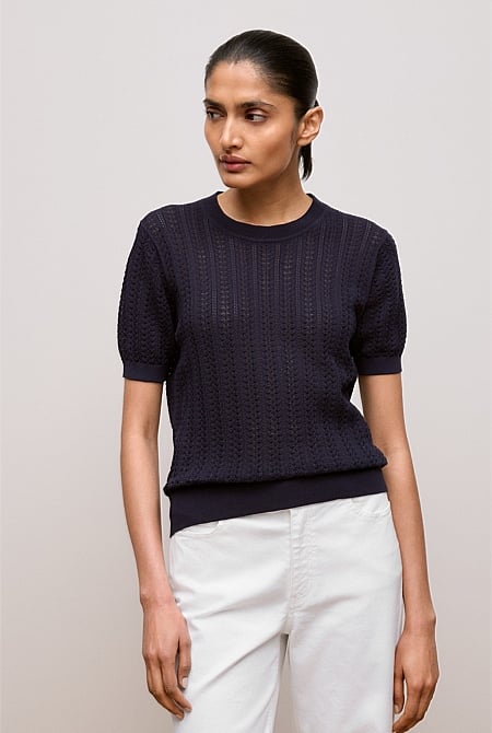 Mercerised Cotton Pointelle Knit T-shirt