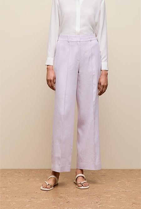 Linen Cotton Herringbone Wide Leg Pant