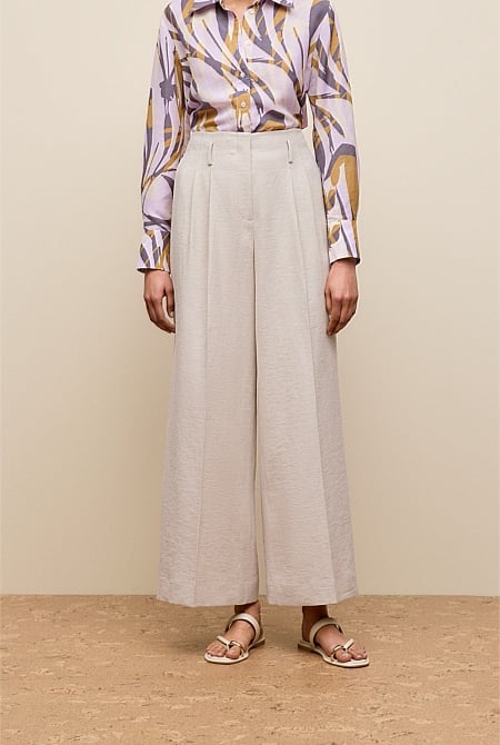 Linen Blend Double Pleat Pant