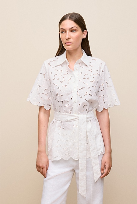 Peony Cutwork Belted Shirt