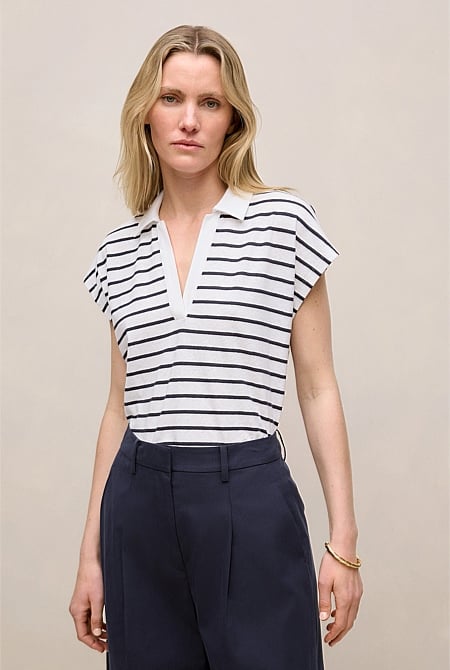 Linen Cotton Jersey Stripe Polo